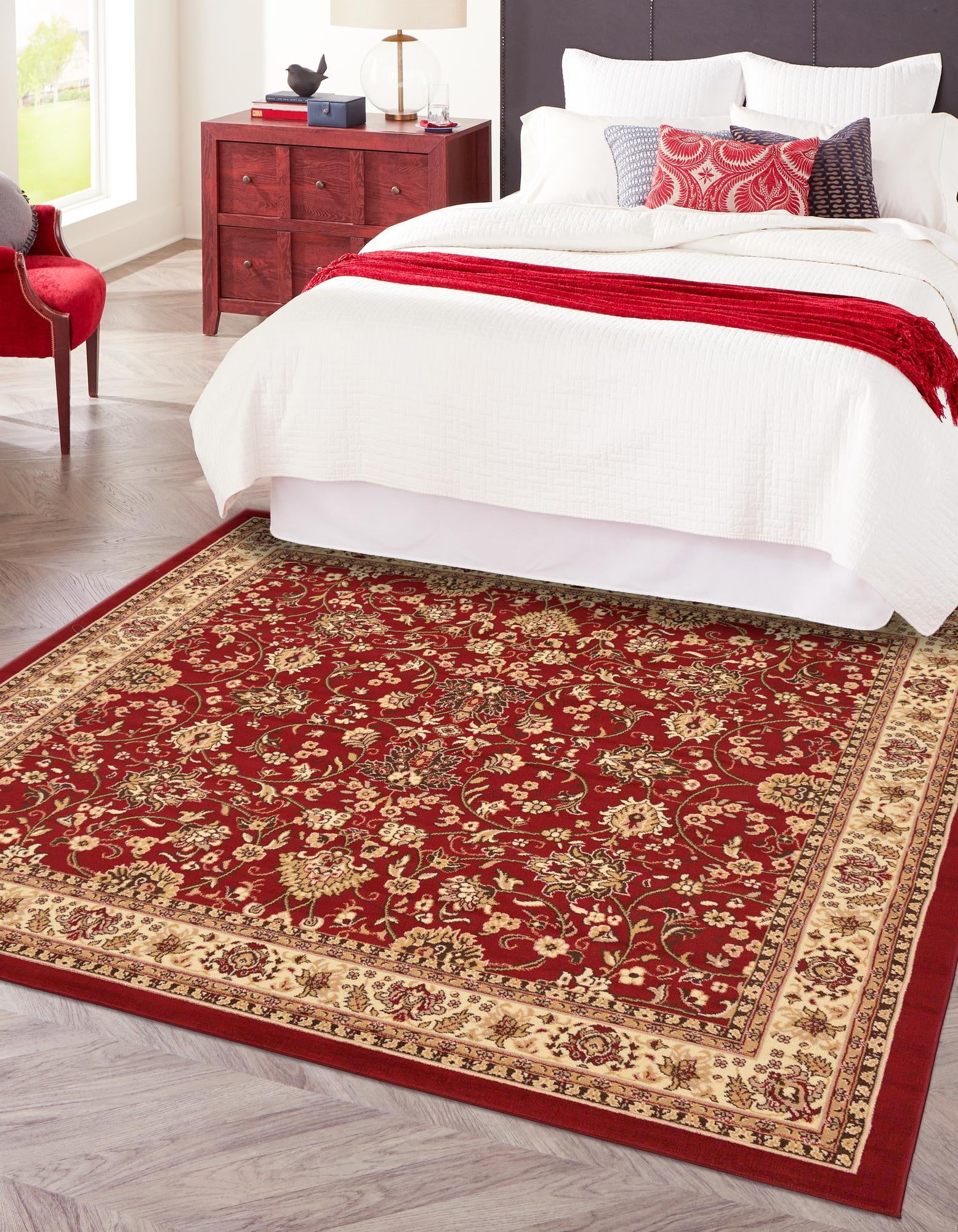 Rugs.com Yasmin Collection Rug – 8 Ft Square Burgundy Medium Rug Perfect For Living Rooms, Kitchens, Entryways