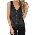 thumbnail image 3 of Chaleco Con Cuello En V Sin Mangas Con Lazo Al Frente Camiseta Mujer Verano Botón Top, Gris, S Speravity AP002390-05, 3 of 7