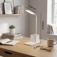 thumbnail image 5 of Behome LED Desk Lamp with Wireless Charger & Pen Holder, Eye-Caring 3-Color Dimmable Table Lamp, Flexible Gooseneck Desk light for Home Office School, White, 5 of 6