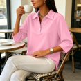 thumbnail image 6 of Women's Polo Shirts 3/4 Sleeve Casual Business Collared Shirt Golf Shirt Work Tops Pink 2XL, 6 of 9