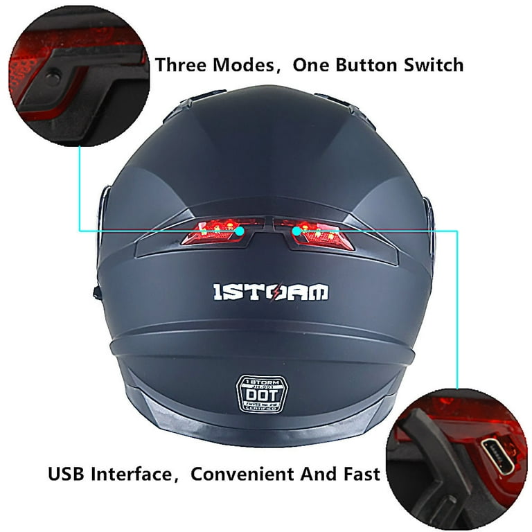 Motorcycle Bluetooth Helmet Flip Up Double Lens Modular Moto Helmets With  Tail