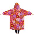 thumbnail image 2 of Oversized Wearable Blanket Hoodie,Red Daisy Flower Retro Pattern Sherpa Blanket Hoodie with Super Pockets,Super Warm Fuzzy Pullover for Women & Men, 2 of 6