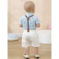 thumbnail image 6 of CARETOO Baby Boy Clothes Suit Romper Suspender Trousers Pants Bowtie Hat Gentleman Outfit 0-18M 3pcs, 6 of 8