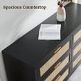 thumbnail image 6 of SICOTAS Boho 6-Drawer Dresser & 2 Charging Nightstands Set - Oversized 3-Piece Furniture Set with Rattan Design&Spacious Storage, USB/Type-C Ports, Coastal Furniture Set for Bedroom, Black Oak, 6 of 13