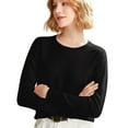 thumbnail image 2 of Women's 100% Merino Wool 2024 Fall Winter First-Line Ready to Wear Long Sleeve Seamless Knit Crewneck Sweater Black XXL, 2 of 9