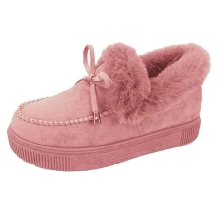 

Snow Boots Loafer Flats Cozy Arch-Support Shoes Winter Platform with Fleece for Girls Bootie Breathable House Shoes Indoor Outdoor Vintage Solid Color