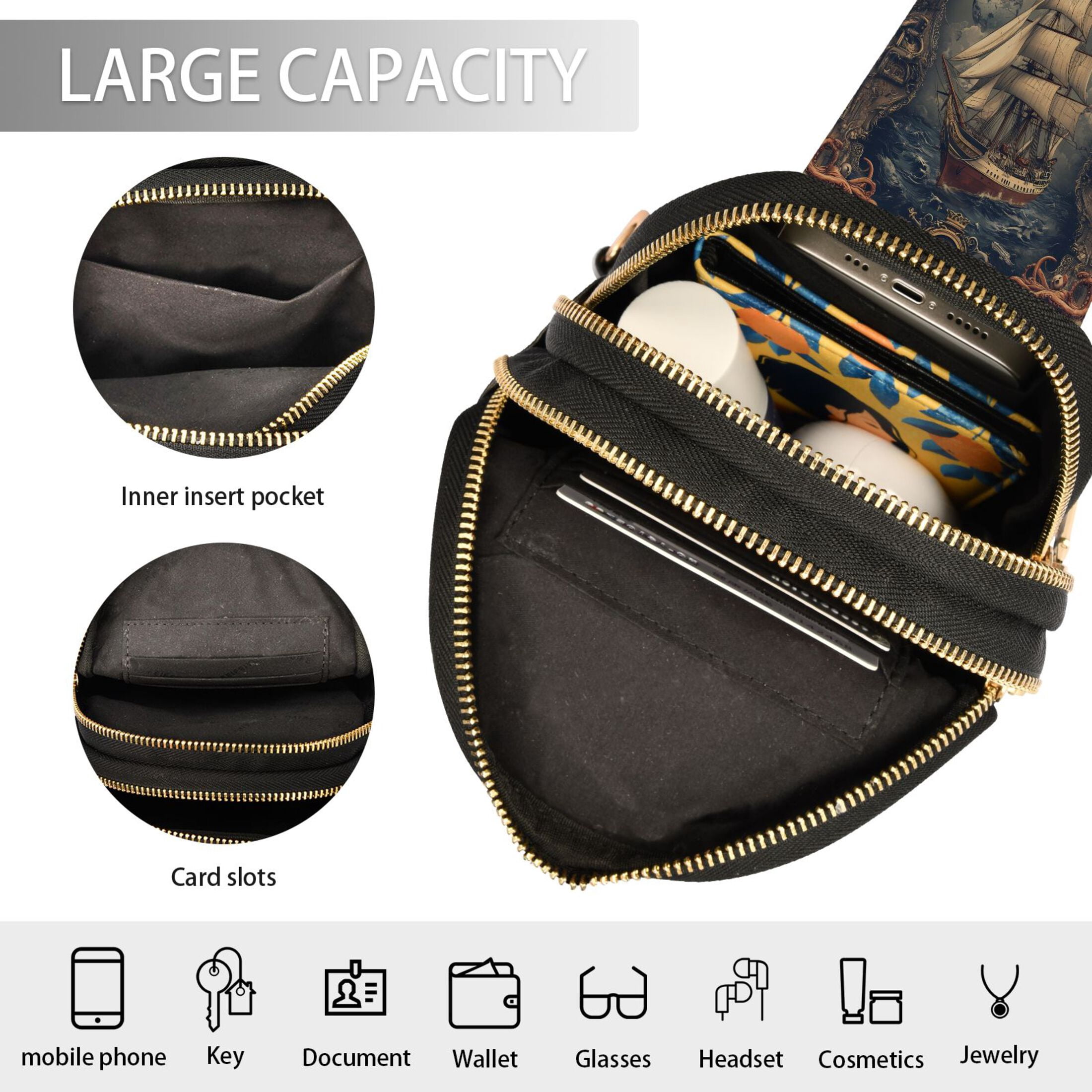 ALAZA Vintage Sailboat Sling Bag for Women Men Waterproof Crossbody Chest Bags