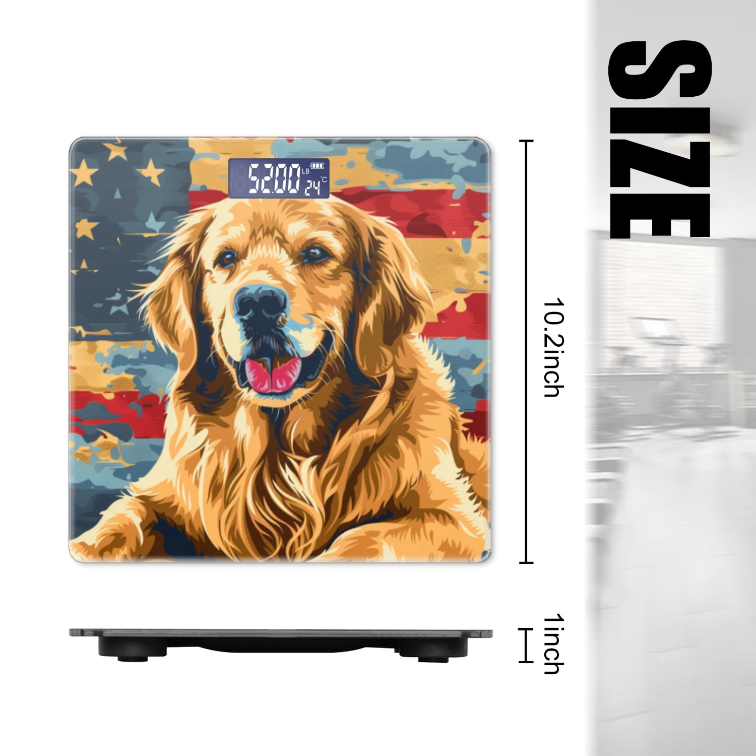 Bathroom Scale, Highly Accurate Digital Body Scale,Precisely Measures Weight up to 400 lbs-Golden Retriever On American Flag Background