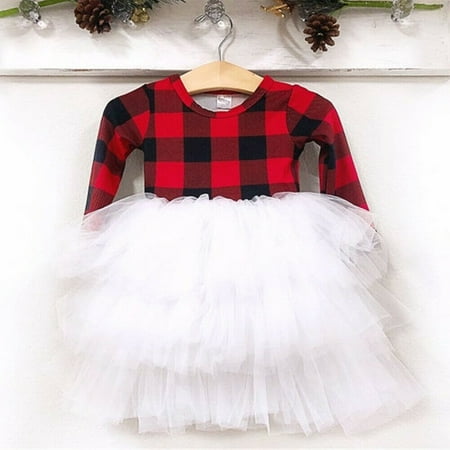 XIAXAIXU Toddler Kid Baby Girl Christmas Dress Tulle Plaid Tutu Party Pageant Dress Xmas