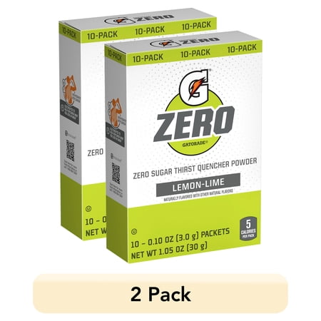 (2 pack) Gatorade G Zero Sports Drink Lemon Lime, Powdered Energy Drink Mix, 0.10 oz, 10 Count Packets