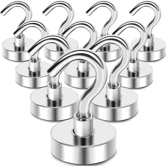 Magnetic Hooks, 28 lb Heavy Duty Earth Magnets with Hook for Refrigerator, Extra Strong Cruise Hook for Hanging, Magnetic Hanger for Cabins, Grill (Pack of 10)