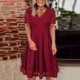 thumbnail image 2 of Summer Svings Clearance 2024! TAGOLD Womens Summer Dresses,Women's Spring/Summer V-neck Fashion Casual Solid Lace Short Sleeve Dress, 2 of 5