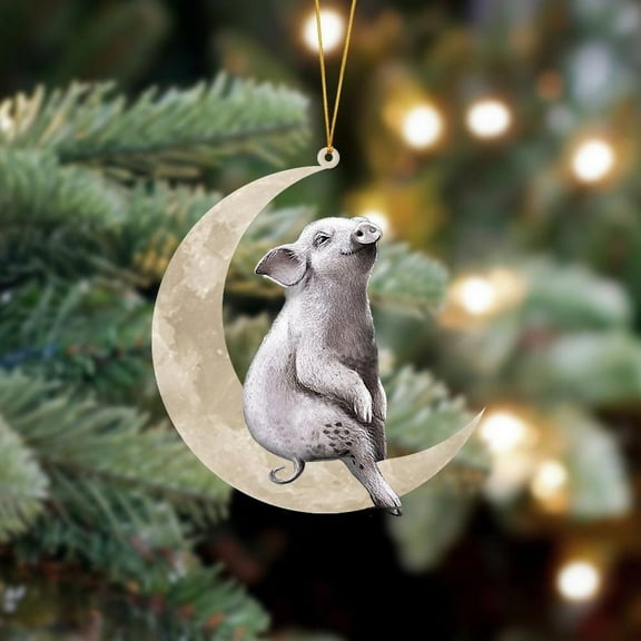 Ornaments Clearance! Christmas Decorations Animals Sitting on The Moon Ornaments for Christmas Tree Doubleprinted Acrylic Hanging Pendant for Christmas Tree Decorations Window Wall Hanging Ornament