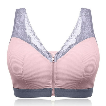 

asdoklhq Sports Bras for Women Zero-pressure support Bra Front Zipper Support Breast Best Bra
