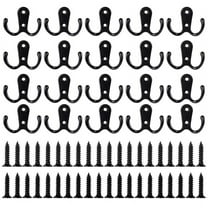 Qweryboo 20 Pack Heavy Duty Double Prong Coat Hooks with 40 Screws, Wall Mounted Utility Hooks, Retro Metal Coat Hooks for Hanging Coat, Bag, Scarf, Towel, Hat, Key, Cup(Black)
