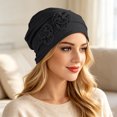 thumbnail image 6 of Chemo Headwear for Women Flower Pleated Beanies Stretch Elastic Turbans Soft Cancer Hats Head Coverings Scarf,Black, 6 of 6