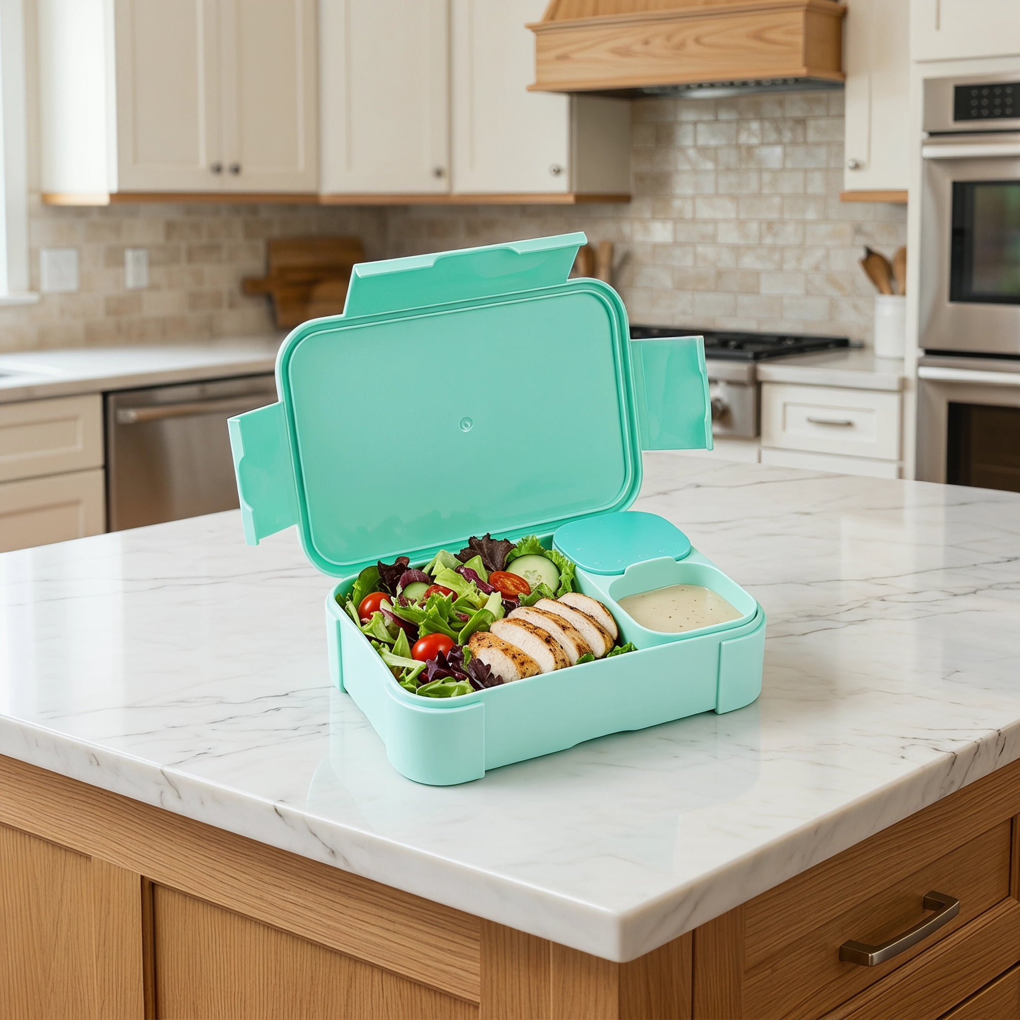 Unique Bargains 2-Compartment Leak-Proof Meal Lunch Bento Box Lake Blue