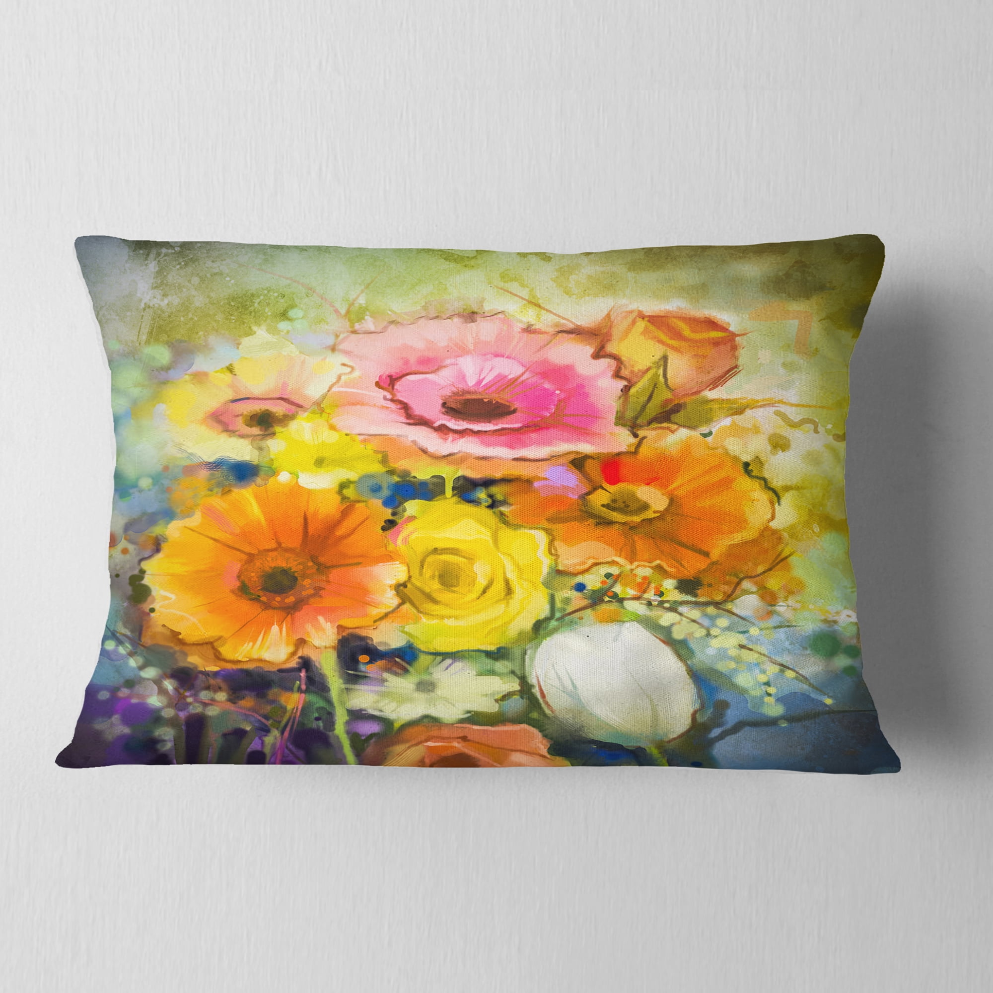 Designart White Gerbera Red Rose and Tulips - Floral Throw Pillow - 12x20