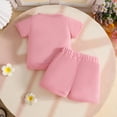 thumbnail image 4 of Amidoa Girls Summer 2 Piece Outfits Solid Color Cute Short Sleeve and Casual Shorts Kids Clothing Set Pink Size 8-12 Months, 4 of 8