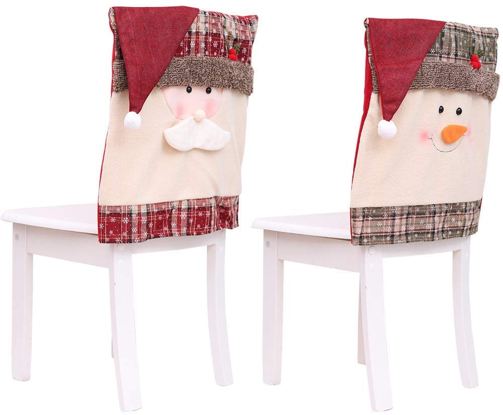 2PCS Christmas Chair Back Cover Christmas Dining Chair Santa Claus Hat Slipcovers Xmas Holiday Party Halloween Festival Home Dinner Table Kitchen Seat Covers Set for Banquet Holiday Festival Decor Christmas Gnome Kitchen Chair Slip Covers 