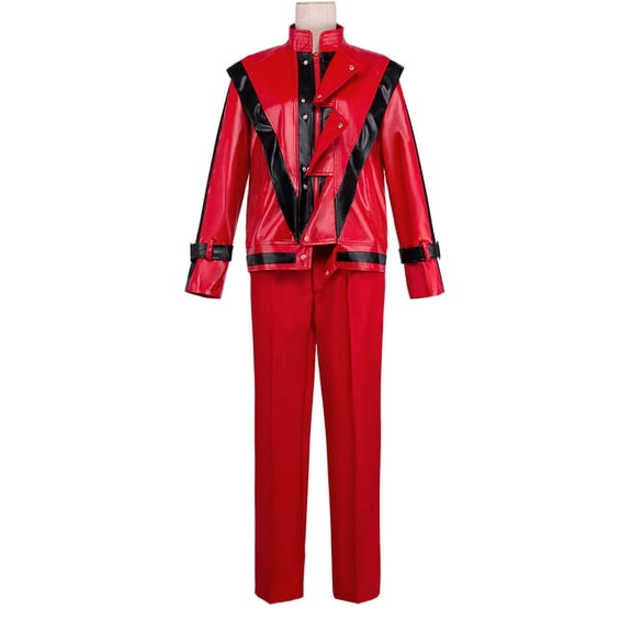 Halloween Dance Star Costume Adult Red Leather Jacket Stage Performance Costume Set for Halloween,Halloween Costumes,XL