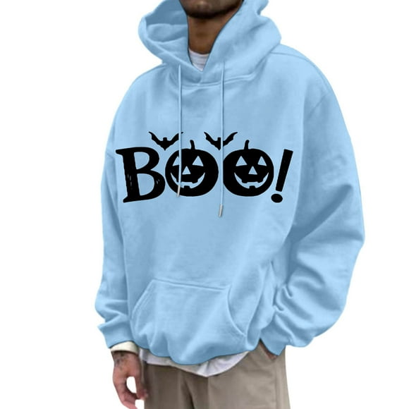 LUOGENLI Mens Hoodies Black Light Men's Halloween Graphic Hoodie Pullover Sweatshirt Casual Warm Lined Hooded Jacket for Fall Winter Comfort Hoodies for Men Carhartt Dark Blue Sky Blue Size XL