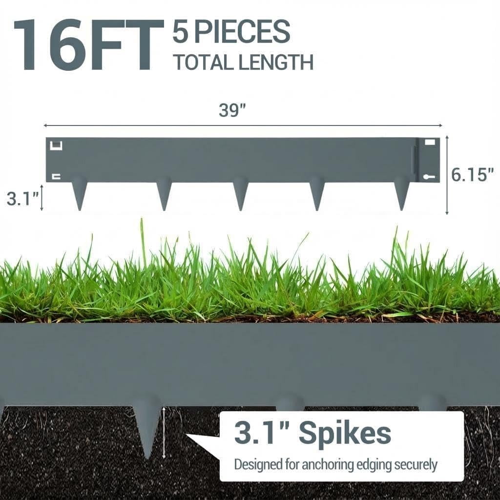 Steel Landscape Edging 5-Pack,Weather-Resistant & Pre-Rust Metal Landscape Edging, Bendable Garden Edging Border, Shark Spike,Lawn Edging( 39*6.15in)