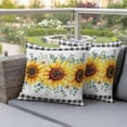 thumbnail image 3 of Sunflower Flowers Outdoor Pillow Covers Pack of 2 Yellow Floral Eucalyptus Leaves Black Plaid Waterproof Throw Pillow Covers Decorative Cushion Cases for Patio Garden Tent Balcony Couch 16x16 inch, 3 of 9