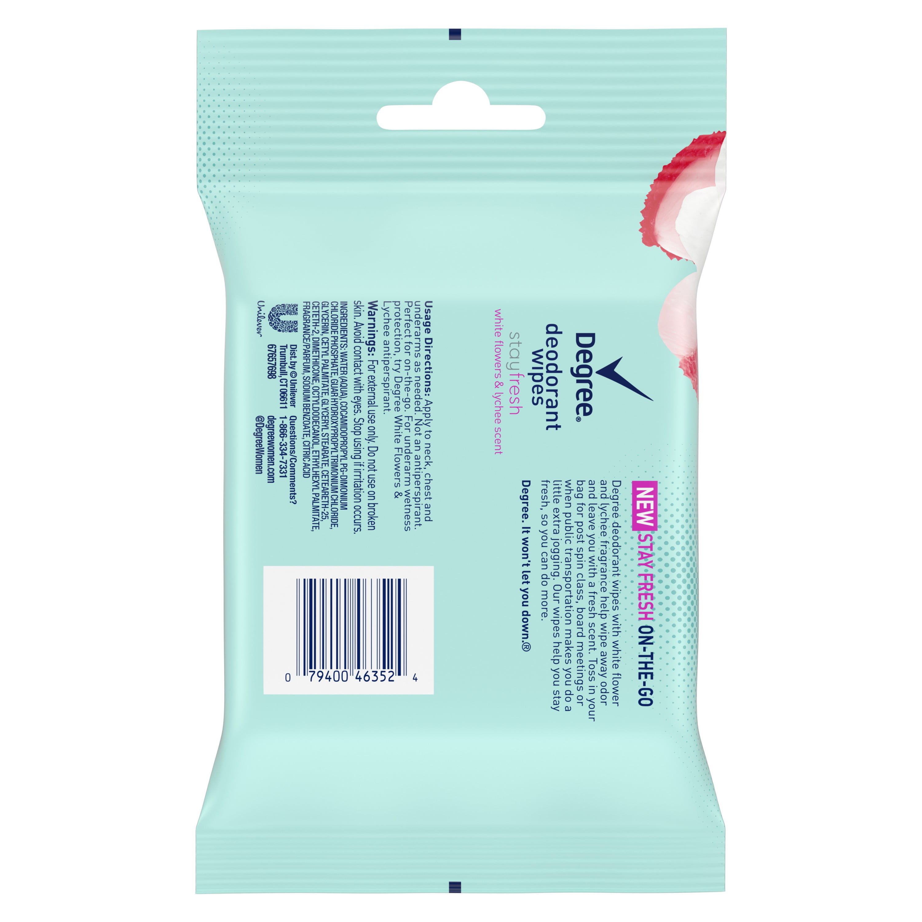 Degree Stay Fresh On-The-Go Deodorant Wipes White Flowers and Lychee 25ct