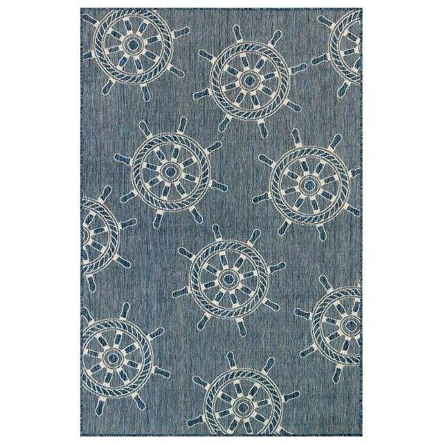 Transocean CRE45846533 Liora Manne Carmel Shipwheels Indoor & Outdoor Rug, Navy - 39 x 59 in.
