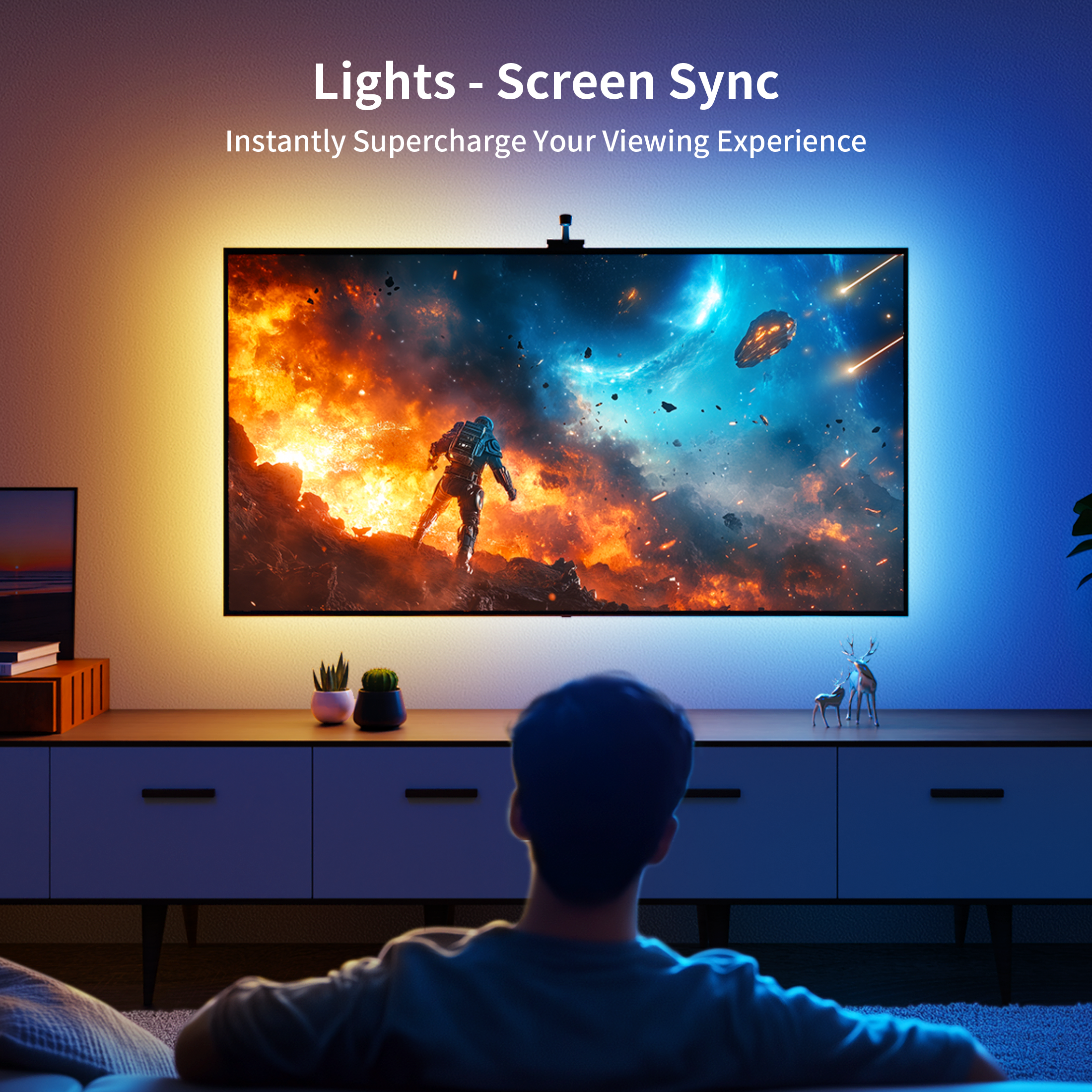 Ailofy Smart LED Backlight with Camera for 40-50 inch Screens, 7.87ft LED Strip Lights Sync to Screen & Music, Color Changing Lights Work with Alexa & Google Assistant, App Control