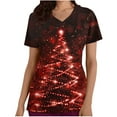 thumbnail image 2 of Feancey Merry Christmas Women Scrub Tops Stretchy Short Sleeve V Neck Nursing Shirt Novelty Xmas Tree Print Working T-Shirt Holiday Casual Scrubs Shirts Red S, 2 of 5