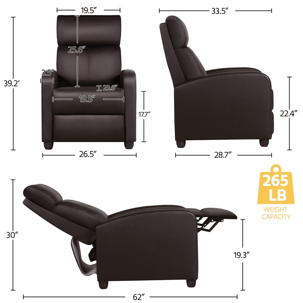 Yaheetech Adjustable PU Leather Recliner Chair with Pocket Spring, Brown
