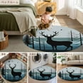 thumbnail image 6 of 5ft Round Rug, Forest Elk Non-Skid Rubber Backing Large Area Rugs - Living Room Bedroom Home Office, Retro Blue Ombre Stripes Tree Birds Animal Indoor Floor Mat Carpets Washable Rug, 6 of 9