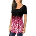 thumbnail image 5 of KISSMODA Summer Short Sleeve Tops for Women Floral Printed Casual Tunic Crew Neck Cute Pleated T Shirts Blouse, 5 of 6
