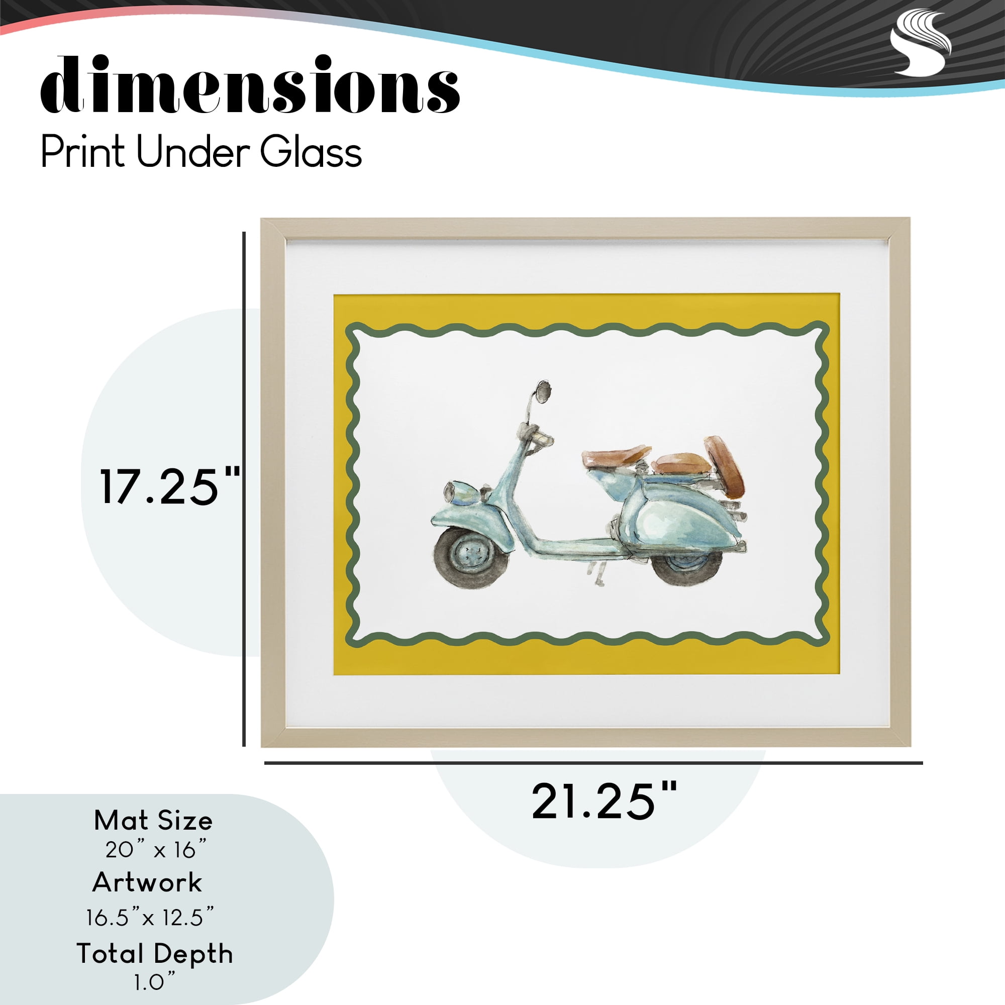 Stupell Industries Blue Vespa with Yellow Border Birch Framed Print Under Glass, design by Lanie Loreth