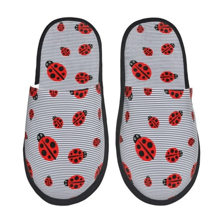 Balery Ladybug Slient Indoor Furry Fleece Comfort House Shoes Soft Non-Slip Home Shoes Cotton slippers House Slippers-- Large