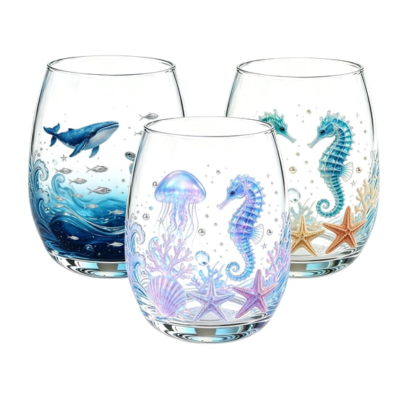 Art Ocean Animal Glass Cup,12 oz,Beverage,Soda,Lemon,Juice, Glassware Drinking Borosilicate Drinkware Mug,Jellyfish Glass Cup
