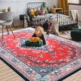 thumbnail image 3 of Homore Antique Floral Faux Wool Area Rug, 6' x 9', Red Blue, 3 of 8