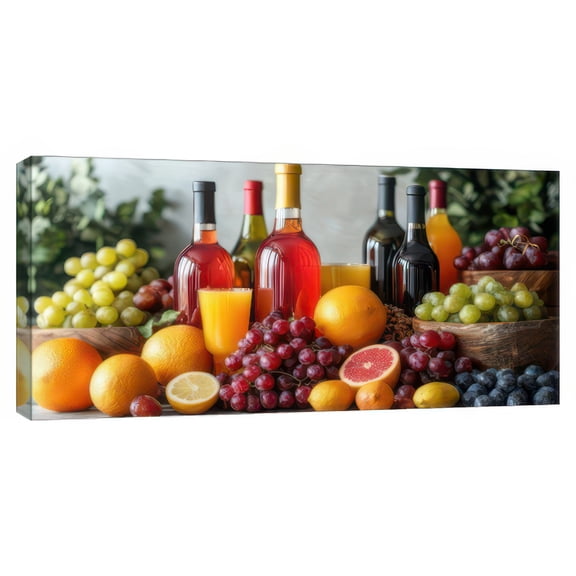 48x24 inch Framed Canvas Print Fruit and Wine Still Life Art Modern Kitchen Wall Decor Ready to Hang