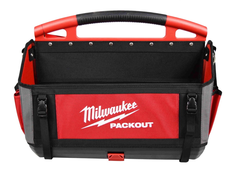 Milwaukee PACKOUT 20 in Modular Storage Tote (48-22-8320) – 32-Pocket Tool Tote with Locking Base, Shoulder Strap, and Reinforced Construction