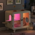 thumbnail image 2 of LuckyNote Cat Hidden Litter Box Enclosure with RGB LED Light, Cat House with Stairs & Pom-Pom Toys, Litter Leak Walkway, Glass Doors, 2 of 19