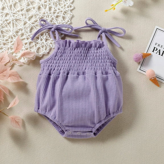 Delliss Rompers for Baby Girls Trendy Newborn Baby Toddler Girls Jumpsuit Double-layer Cotton Crepe Lace-up One-piece Romper Clothes Trendy