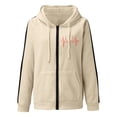 thumbnail image 4 of Long Sleeve Workout Tops for Women Winter Fall Relaxed Fit Hooded Mitten- Drop Shoulder Drawstring Heart Print Leisure Polyester Hoodie Outerwear(Beige,XL), 4 of 4