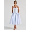 thumbnail image 5 of Women'S Summer Gingham Long Dress Corset Square Neck Lace Up Backless Casual Sundress Blue M, 5 of 8