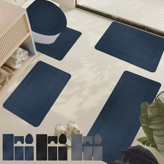kladzum Bathroom Rug Sets 5 Piece, Soft Absorbent Bath Rug Sets Non-Slip Soft Carpet Mats Set with U-Shaped Toilet Mat, Machine Washable Bath Rugs for Bathroom, Tub, Shower, Floor Mats