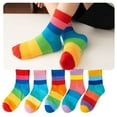 thumbnail image 2 of 5 Pair Rainbow Stripes Cotton Socks for 3-12T Kids Soft and Breathable Middle Tube Socks for Casual School Wear, 2 of 8