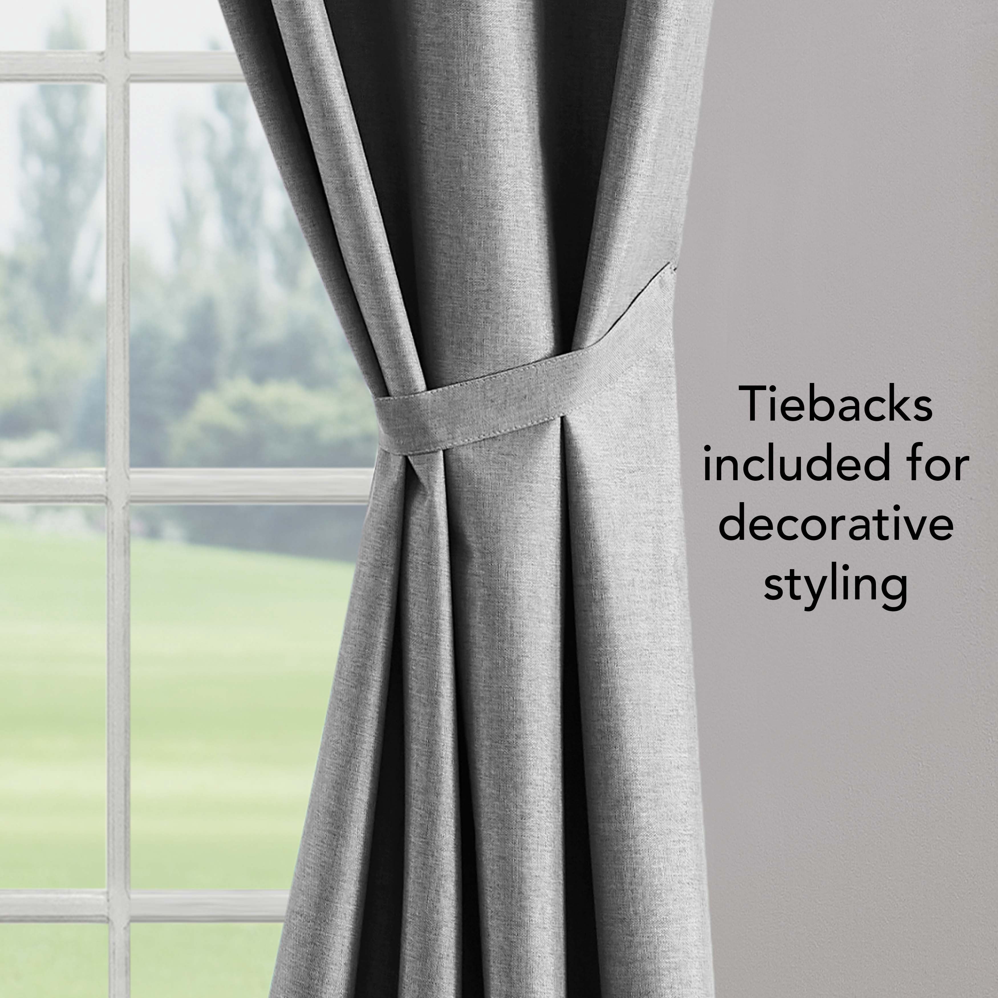 Legrae Blackout Thermal Insulated Grommet Curtains, Set of 4 Panels with Tiebacks, Titanium Grey, 38" x 84"