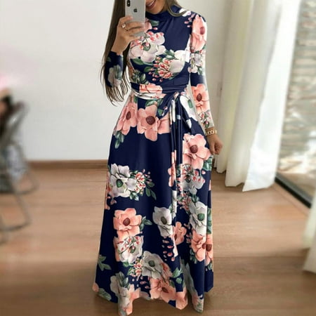 

ICHUANYI Women Fashion Casual Printed Tie Long Skirt Dress