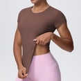 thumbnail image 5 of Garbnen Short Sleeve Shirts for Women Slim Fit Crew Neck Tops for Women Basic Seamless Yoga Workout Tops for Women Brown L, 5 of 7
